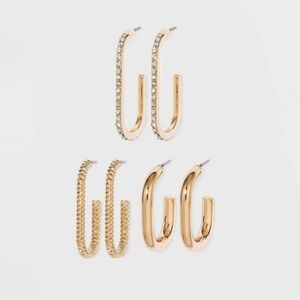 Sugarfix by Baublebar‎ Gold Tone Huggie Hoop Earring Set 3 Pairs Oblong